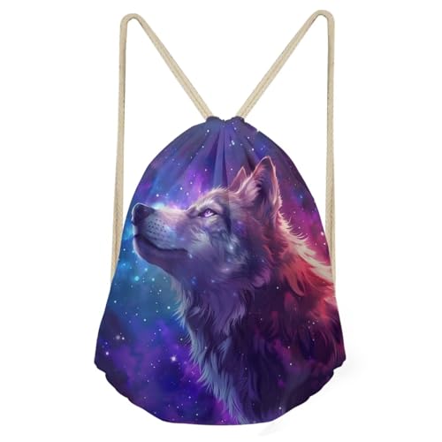 Upetstory Galaxy Wolf Drawstring Backpack for Women Teen Girls Boys Kids Drawstring Bag Lightweight Cinch Sackpack Storage Pouch for Travel Holiday Shopping Hiking Swimming2