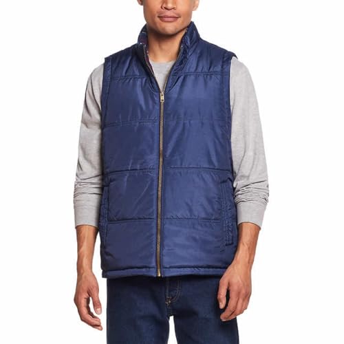 Weatherproof Vintage Men's Flannel Lined Quilted Vest (Black, Medium) (Large, Blue)