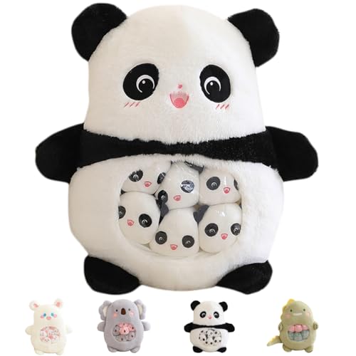 Aiuidun Peluche Panda avec 6 bébés Pandas Amovibles - Coussin Pelucheux, Jouet Doux et câlin, Meilleur Cadeau pour Les Filles, Les Enfants et Les Amateurs de Pandas