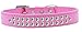 Unconditional Love Two Row Clear Crystal Dog Collar44; Bright Pink - Size 18