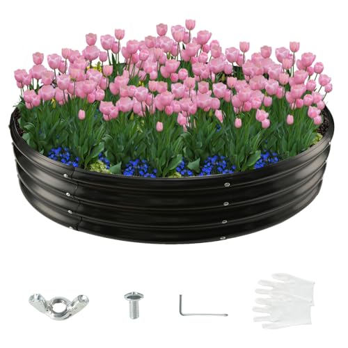 YSEJOMP 5FT Diameter Galvanized Garden Raised Bed/Plant Box/Fire Pit Ring - 0.8mm Thick,12 Inch Tall,Perfect for Planting a Variety of Flowers,Herbs,Vegetables (Black, 60 Dia X 11.5 inches)