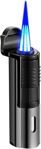 Kivors Encendedor de antorcha con triple llama de chorro ajustable, ventana visible, encendedor recargable de butano para velas, cocina, barbacoa,