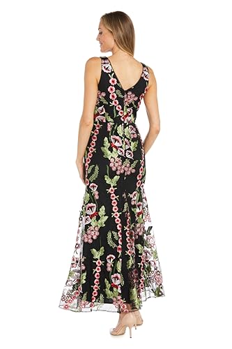 Image of Long Sleeveless Floral Embroidered Trumpet Dress