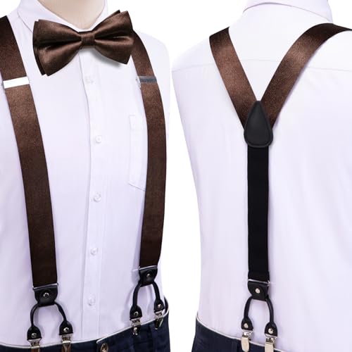 Image of Dubulle Suspender and Bow Tie for Men Paisley Solid Mens Suit Braces Pretied Bowtie and Handkerchief Cufflinks Formal Wedding