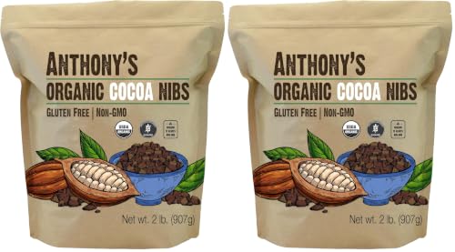 Image of Anthony's Organic Cacao Cocoa Nibs, 2 lb, Criollo Beans, Gluten Free, Non-GMO, Unsweetened (Pack of 2)