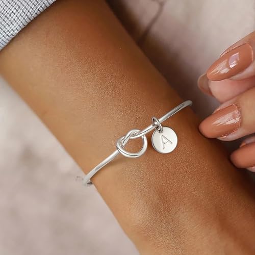 Image of Ursteel 14K Gold Plated Initial Bracelet for Women - Dainty 14K Gold Plated Knot Letter A-Z Bracelets for Women, Tie The Knot Bracelet Bridesmaid Proposal Jewelry Gifts