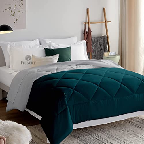 Image of Filbert Reversible Microfiber 250 GSM Diamond Stitch Double Bed Comforter Blanket for All Season Light Weight (92 inch x 106 inch Inches /233cm x 269cm) - Comforter King Size|Silver /Teal
