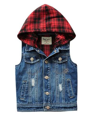 Boys Girls Jean Hooded Vest Kids Ripped Cowboy Waistcoat Sleeveless Denim Jacket Outerwear4