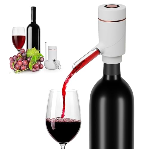 Vin Fresco Electric Wine Dispenser and Red Wine Aerator - One Button Electric Wine Aerator - Built in Wine Pourer Spout Aerator - Pumps and Dispenses Wine, Fits Most Bottles (White & Rose Gold)