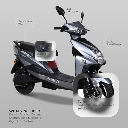 Image of Enfinity Sigma Low Speed Non-RTO Electric Scooter for Adults with 40-55km Range, Removable Lithium Ion Battery & Charger (Silver)