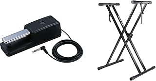Roland Dp-10 Traditional Style Damper Pedal and RockJam XX-363 Xfinity Doublebraced Pre Assembled Keyboard Stand with Locking Straps & Lessons,Black