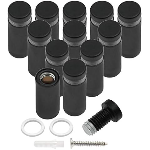 Luomorgo 12 Pcs 1/2" x 1.18" Stainless Steel Standoff Screws, Wall Sign Standoff Mounting Hardware Advertising Glass Standoff Nail for Hanging Acrylic Picture Frame, Black Cover