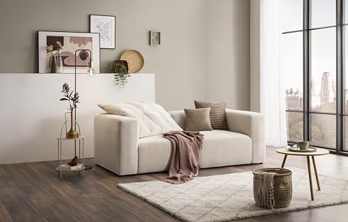 DOMO. collection Adrian, sofás, módulos, Madera poliéster Metal Sofá Modular de 2 plazas con Dos Esquinas Acolchadas Tela, Beige, 216 x 108 cm