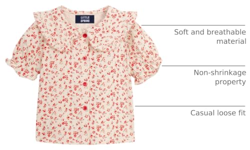 Image of LittleSpring Girls Short Sleeve Peter Pan Blouse with Elastic Cuffs