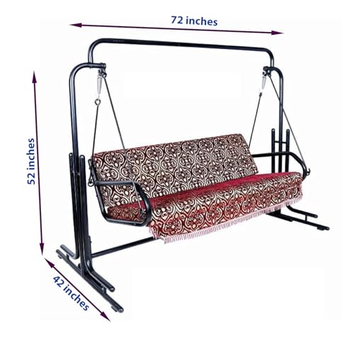 Image of Metal Three Seater Swing with Stand with Cushion (Black)