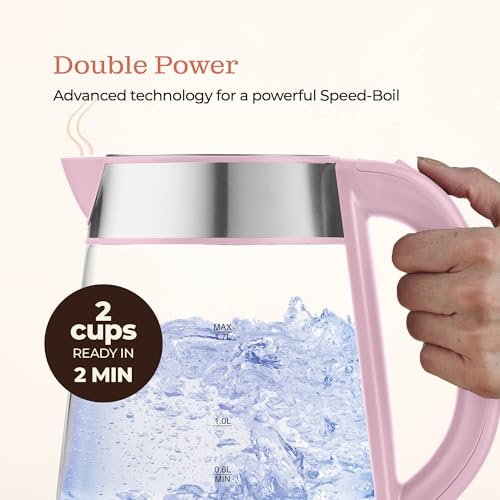 Image of Speed-Boil Electric Kettle - 1.7L Water Boiler 1500W, Coffee & Tea Kettle Borosilicate Glass, Easy Clean Wide Opening, Auto Shut-Off, Cool Touch Handle, LED Light. 360 Rotation, Boil Dry Protection