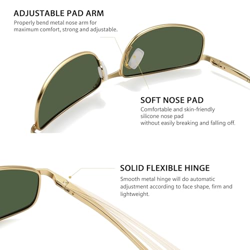 Image of SUNGAIT Mens Narrow Polarized Sunglasses Metal Frame Small Rectangle Retro Durable UV400 Protection