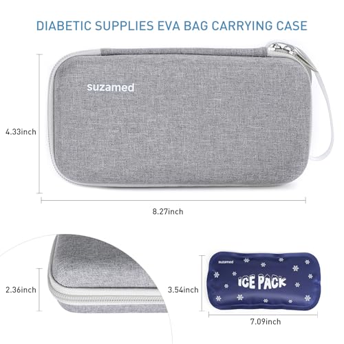 Image of Insulin Cooler Travel Case, 2x150g Ice Pack TSA Approved, Grey | EVA Insulation Travel Medicine Kit for 1-5 Pens & Diabetic Supplies, Diabetes Care, Portable Handle for Daily Use & Trip