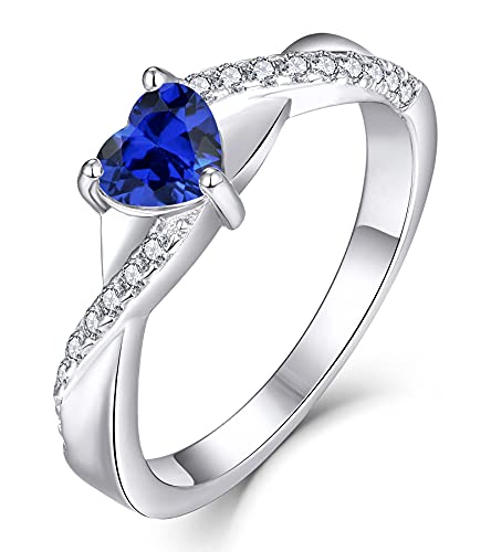 YL Anello di Fidanzamento Cuore Argento 925 con Settembre Pietra Portafortuna Spinello Blu Anello solitario Infinito anello Nuziale per Donna Sposa(Taglia17)