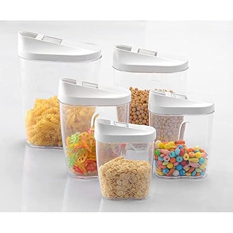 Itian Food Storage Container Set,5 Pcs Plastic Canisters with Durable Lids Ideal for Cereal, Flour & Sugar Cover