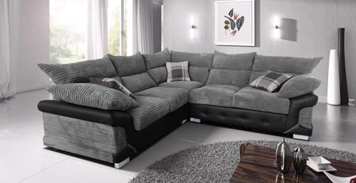 RestNest LOGAN 5 Seater Sofa - Maximize seating with our 5 Seater Corner Sofa - Skillfully crafted with a sturdy wooden frame for enduring support (Grey-Black)