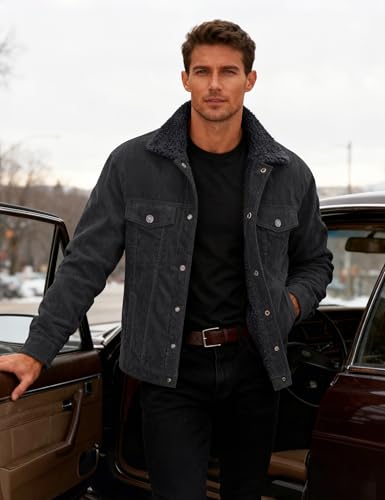 Image of MAGCOMSEN Men's Corduroy Jacket Winter Sherpa Lined Warm Thick Trucker Cargo Coat with 5 Pockets