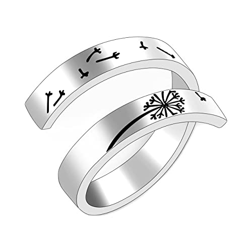 Uloveido Adjustable Inspirational Flying Dandelion Double Stainless Steel Freedom Ring Bands Cool Stacking Gift for Women, Engraving Rings Motivational Gift Y2004