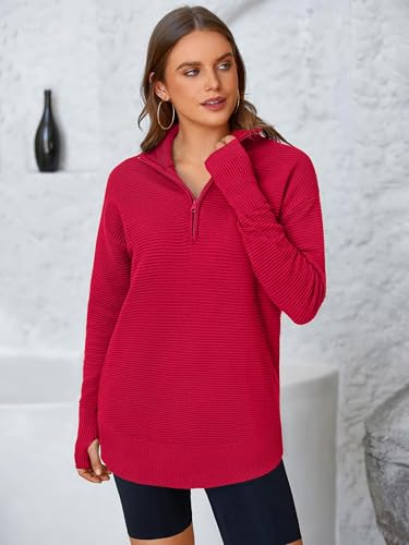 Image of PRETTYGARDEN Womens Long Sleeve Quarter Zip Pullover Sweater