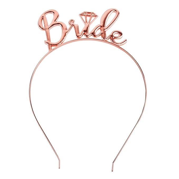 PartyMane Bride to Be Tiara Crown Headband Hen Party Tiara Crown Bachelorette Party (roseGold)