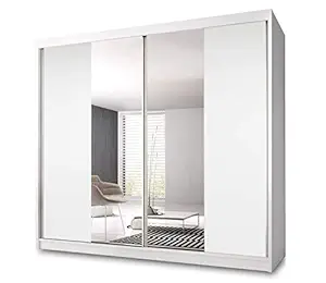 CHECO HOME AND GARDEN Wood Beautiful Sliding Door Wardrobe 7 Ft 8 (233Cm) Multi F13 All White Two Big Mirrors,Interchangeable Doors,You Decide On The Final Effect,4 Side Colours To Choose From (White)