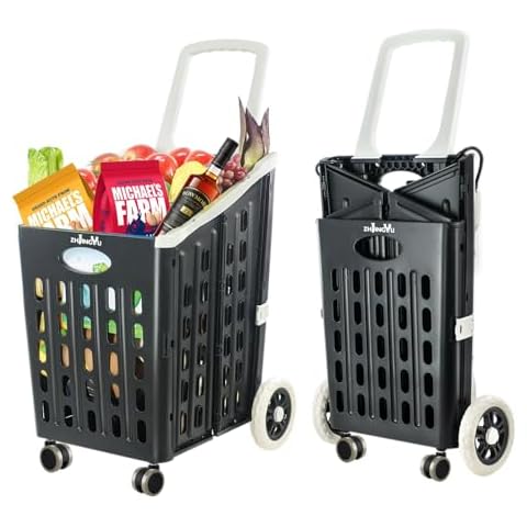 Portable Folding Shopping Cart Black,Foldable Grocery Cart on Wheels,Collapsible Rolling Cart,Rolling Swivel Wheels,Utility Carts for Grocery Laundry Shopping Home Office Cover