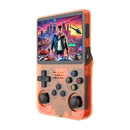 R36S Consola Retro Portatil – Pantalla IPS 3,5”, Tarjeta TF 64 GB, 15.000+ Juegos, Sistema Linux Abierto, Reproductor de Video, Mini Consola Arcade (Naranja)