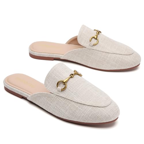 Image of Minorsu Buckle Mules for Women Flats Loafers Shoes for Work Office Business
