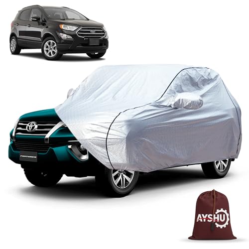 Image of AYSHU Waterproof Car Cover Compatible with Ford Ecosport | Mirror & Antenna Pocket | Anti-Scratch Soft Cotton Inner Layer | Triple Stitched | Heat Resistant Metallic Silver | All-Weather Protection