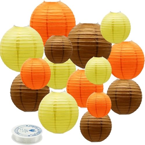 Surwin Farolillos de Papel Set, Linternas de Papel Colgantes Linternas Chinos Colores Redonda Faroles Decorativa para Boda Cumpleaños Fiesta Halloween (Amarillo Naranja,15 Piezas)
