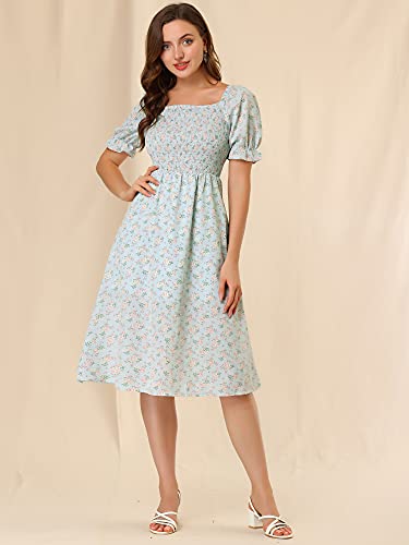 Image of Allegra K Women's Cottagecore Floral Dress Puff Sleeves Smocked Midi Dresses