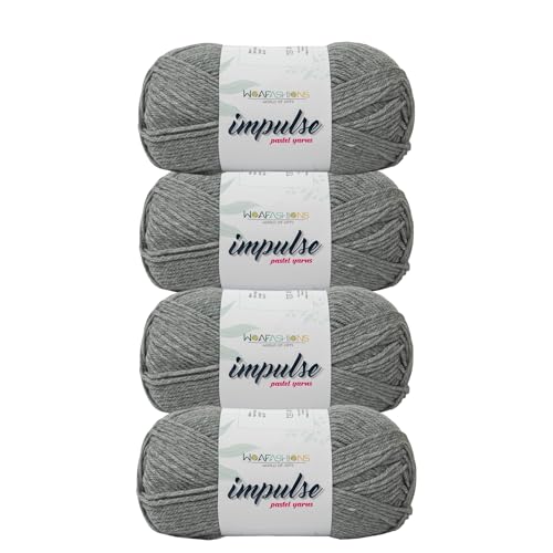 Image of WOAFashions Impulse Hand Knitting & Crochet Yarn, Premium Acrylic, 4 : Medium (Grey) (4x100gms / 14.1oz)