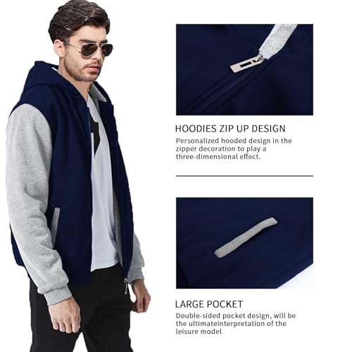 Image of Little Beauty Hoodies for Men Zipper Jacket Fleece Sherpa Lined Winter Wool Heavyweight Sweashirts