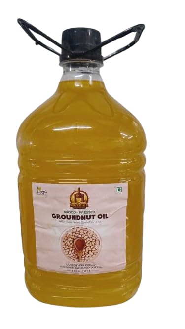 MAT-RIKA NATURAL FOODS Pure & Unrefined Cold Pressed Groundnut Oil | 100% Natural, Chemical-Free Peanut Oil for Cooking & Frying | Rich in Nutrients, Heart-Healthy Fats | Non-GMO & Gluten-Free | (5 ltr)