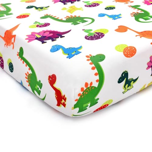Image of JISEN Baby Crib Sheets Soft Breathable Dinosaurs Fitted Crib Sheets for Standard Crib and Toddler Mattress Baby Bed Sheets for Boys Girls Neutral 52x28 Inch