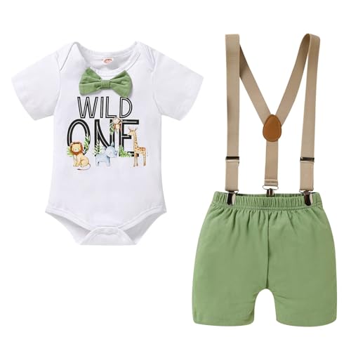Image of GRNSHTS Baby Boy Funny First Birthday Clothes Infant Boy Bow Tie Romper Bodysuit Cake Smash Outfits