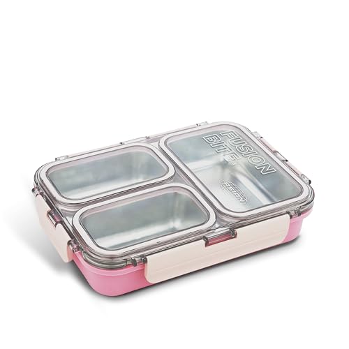 Image of Asian Plastowares - 3 Insulated Lunch Box | Tiffin Box - Leak-Proof, Airtight | Lunch Box for Kids & Adults | Durable & Spill-Free School, Office, and College Tiffin | Light Pink