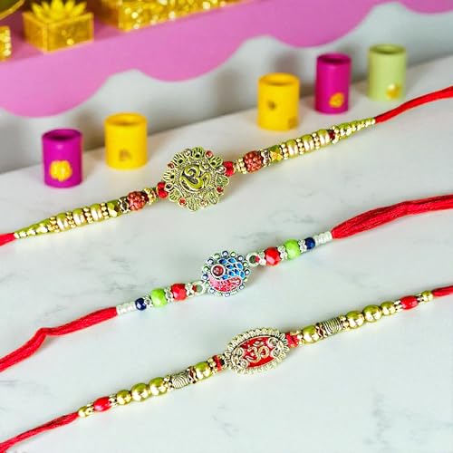 Image of Traditional Premium Rakhi Combo for Brother Special - Celebrate The Eternal Sibling Bond |3 Assorted Rakhis| Kundan Rakhi | Raksha Bhandhan | Free Roli Chawal | PoPo Toys