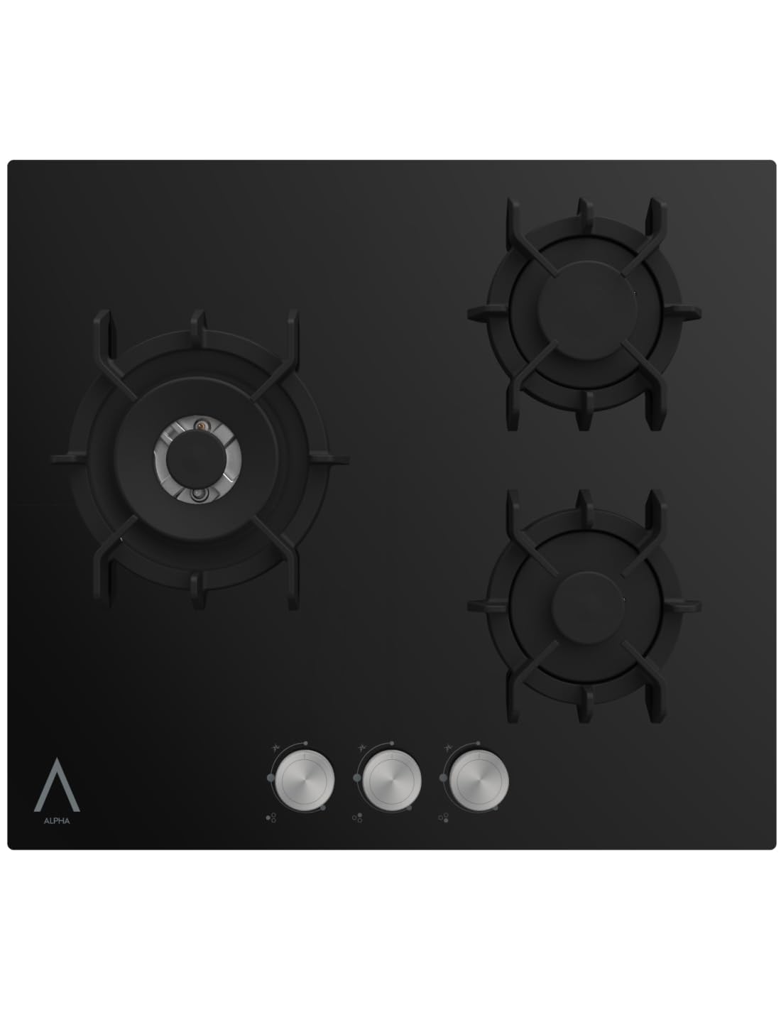 ALPHA Placa de Gas URANO ELITE Cristal Negro. Encendido Automático, Wok.