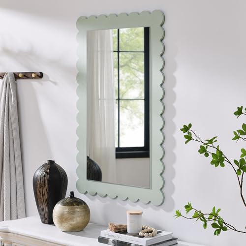 Modway Emmeline Scalloped Rectangle Wall Mirror in Sage