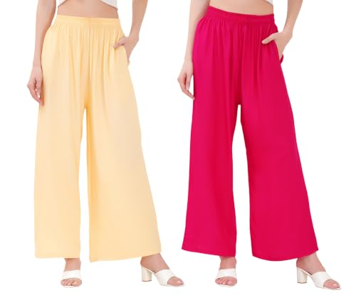 Image of Buy That Trendz Palazzo Pants for Women Rayon Elasticated Regular Fit Flared Wide Leg M to 6XL Pack of 2