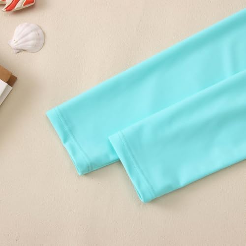 Image of Ritatte Girls Rash Guard Swimsuit 2 Pieces Stripe Bathing Suit Long Sleeve Rashguard Beach Shorts Summer Swimwear 7-12T(Blue Green,11-12T(160))