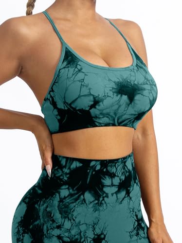 L9 Ovesport Women'S Sports Bras Tie-Dye Seamless Workout Criss Cross Gym Yoga Strappy Crop Bra Turquoise thumb #3