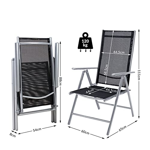 Casaria Tuinstoel Set van 2 Inklapbaar 8 Standen Verstelbaar Aluminium Hoge Rugleuning Klapstoel Ligstoel Zilver Terras - Afbeelding 4