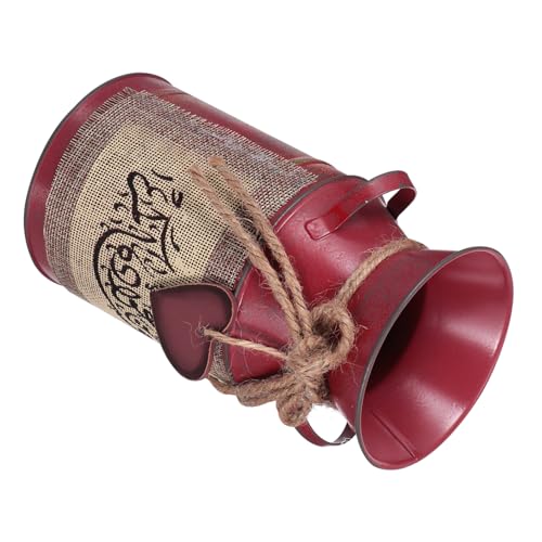 TOYANDONA Retro Eisen Blumentopf mit Henkel Robuster Vintage Blumen Eimer aus Metall Rustikale ländliche Deko für Garten Küche und Wohnräume Langlebiger und Praktischer Übertopf in Rot